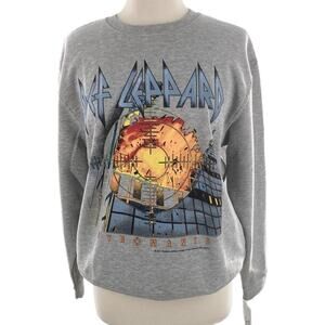 The Vinyl Icons Womens Gray Def Leopard Pyromania Crew Neck Sweatshirt S New